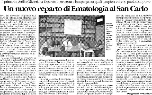 Un nuovo reparto di Ematologia al S. Carlo