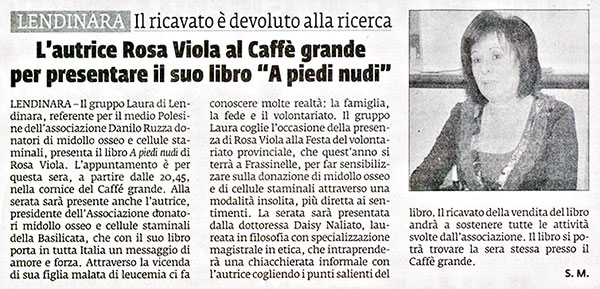 L'autrice Rosa Viola al Caff Grande per presentare il suo libro A piedi nudi